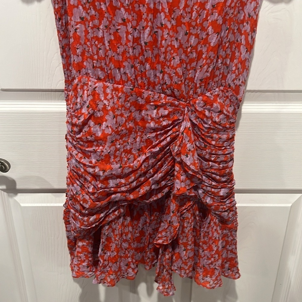 Tanya Taylor short sleeve ruched silk blend floral mini dress size 8 - Picture 5 of 9